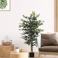 HOMCOM Artificial Ficus Tree in Pot 130cm Tall Fake Plant for Indoor Outdoor in Green