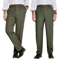 Chums Men's Pack of 2 Elasticated Waist Pull-On Trousers in Dark Olive | Size: 36R