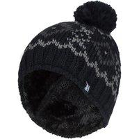 Heat Holders Men's Fleece Lined Thermal Winter Warm Beanie Bobble Hat with Pom Pom in Black