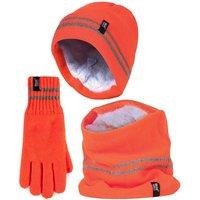 Heat Holders Men's Reflective Cold Weather Workwear Set: Hat, Neck Warmer & Gloves in Burnt Orange | Size: S/M