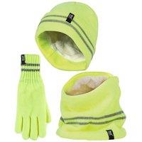 Heat Holders Men's Reflective Cold Weather Workwear Set: Hat, Neck Warmer & Gloves in Yellow | Size: S/M