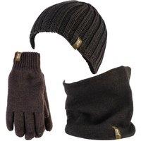Heat Holders Men's Fleece Lined Thermal Hat & Gloves Neckwarmer Set for Winter in Dark Brown | Size: S/M