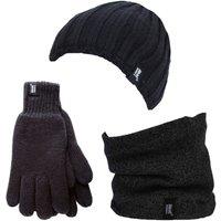 Heat Holders Men's Fleece Lined Thermal Hat & Gloves Neckwarmer Set for Winter in Black | Size: S/M
