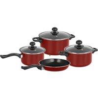 Gr8 Home Non Stick 7 Piece Cooking Pot Frying Pan Saucepan Cookware Set in Red