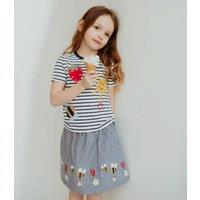Lilly + Sid Girl's Busy Bee Applique Skirt in Blue | Size: 4-5 Years