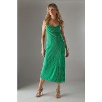 Warehouse Women's Hand Embellished Sequin Swirl Strappy Back Cowl Bias Midi Dress in Green | Size: 8