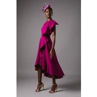 Coast Women's One Shoulder Crepe Ruffle Midi Dress in Berry | Size: 12