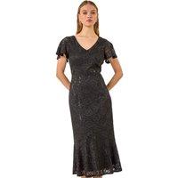 Sequin Lace Ruffle Midi Dress