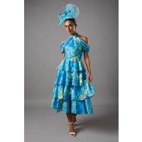 Cold Shoulder Printed Chiffon Midaxi Halter Dress