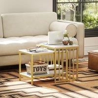 HOMCOM Modern Coffee Table Set of Two w/ Steel Frame Marble-Effect Gold Tone | Size: Small