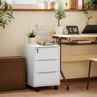 HOMCOM Modern 3-Drawer Locking File Cabinet Mobile Filing Cabinet in White