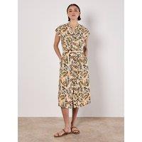 Apricot Women's Belted Leaf Print Midi Shirt Dress in Stone | Size: 12