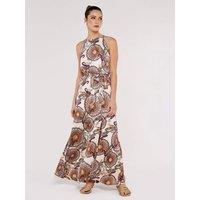 Apricot Women's Paisley Halterneck Satin Maxi Dress in Stone | Size: 14