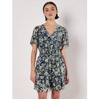 Apricot Women's Blurred Floral Tiered Mini Dress in Navy | Size: 10