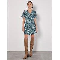 Apricot Women's Blurred Floral Tiered Mini Dress in Blue | Size: 10