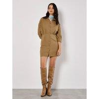 Apricot Women's Fitted Twill Shirt Mini Dress in Stone | Size: 16