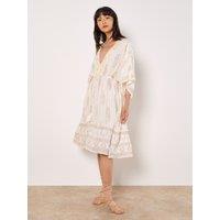 Apricot Women's Gold Foil Paisley Midi Dress in Cream | Size: 12
