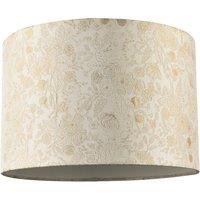Happy Homewares Chic Textured Off-Cream Jacquard Drum Shade with Gold Foil Decor Print | Size: 12 inches