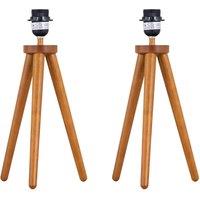First Choice Lighting Set of 2 Voyage - Dark Oak Wooden Tripod Lamp Bases in Brown