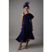 Coast Women's One Shoulder Crepe Ruffle Midi Dress in Navy | Size: 10