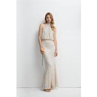 Coast Women's Halterneck Sequin Bridesmaid Maxi Dress in Champagne | Size: 12