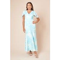 Dorothy Perkins Women's DP Luxe Angel Sleeve V Neck Maxi Dress in Blue | Size: 8