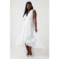 Coast Women's Plus Size Plunge Neck Waterfall Organza Jacquard Maxi Wedding Dress in Ivory | Size: 26