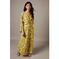 Warehouse Women's Chiffon Wrap Knot Front Maxi Dress in Olive | Size: 8