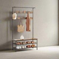 Modcraft Large Hall Tree Coat Rack with Bench & Shoe Rack in Brown