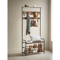 Modcraft Industrial Coat Tree with Shoe Storage Bench - 9 Hooks & Rustic Brown | Size: Large