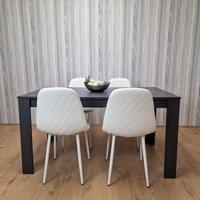 KOSY KOALA Grey Dining Table with 4 White Stitched Chairs, Stylish Dining Set in Dark Green