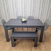 KOSY KOALA Dark Grey Dining Table with 4 Diamond Stitched Grey Chairs & 1 Bench