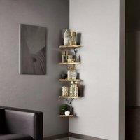 Modcraft 4-Tier Rustic Wood Floating Corner Shelf in Light Sand
