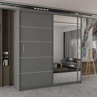 Sliding Wardrobes 4U Modern Double Sliding Wardrobe with LED Light W203cm x H217cm x D62cm in Grey