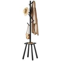 Modcraft Coat Rack Stand Hall Tree with 8 Hooks & Storage Shelf in Black