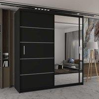 Sliding Wardrobes 4U Modern Double Sliding Wardrobe with LED Light W150cm x H217cm x D62cm in Black