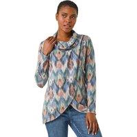 Roman Women's Cowl Neck Snit Top in Blue | Size: 10