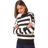 Roman Women's Button Shoulder Stripe Knit Jumper in Black | Size: 20
