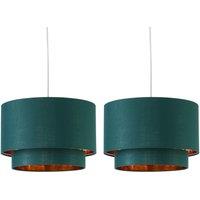 First Choice Lighting Set of 2 Kozy - Dark Green & Gold 30cm Pendant Shades