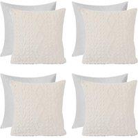 OHS 4 x Cable Knit Cushion Covers Soft Sherpa Filled Cases 18" x 18" in Cream | Size: 45 cm x 45 cm