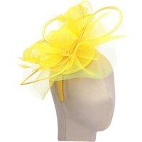 PEACH ACCESSORIES Women's Plain Delicate Mesh Loops & Feather Accents Fascinator in Yellow