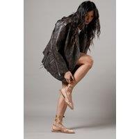 Faith Women's : Lia Satin Slingback Ankle Tie Flat Ballet Pumps in Champagne | Size: 6