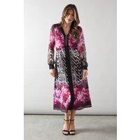Wallis Women's Zip Front Animal Floral Border Chiffon Midi Dress in Pink | Size: 8