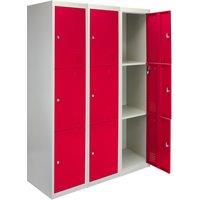 Monstershop 3 x Metal Storage Lockers - Three Doors, Red - Flatpack