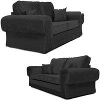 Furnishings For Less UK Chelsea Crushed Velvet 2 Piece Sofa Set 3 Seater & 2 Seater Rolled Arms in Black