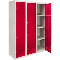 Monstershop 3 x Metal Storage Lockers - Four Doors, Red - Flatpack