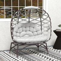 OUTSUNNY 2 Seater Egg Chair Outdoor Garden Furniture Chair w/ Cushion in Light Grey