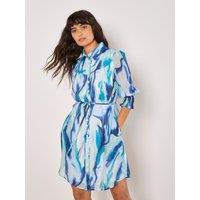 Apricot Women's Painterly Swirls Shirt Mini Dress in Blue | Size: 18