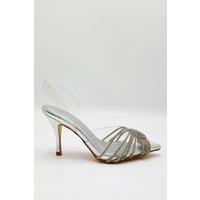 Miss Diva Women's Liz Diamante Embellished Sling Back Perspex Court Shoes in Silver | Size: 5