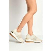 Miss Diva Women's Ember Diamante Embellished Slip On Trainers in Beige | Size: 5